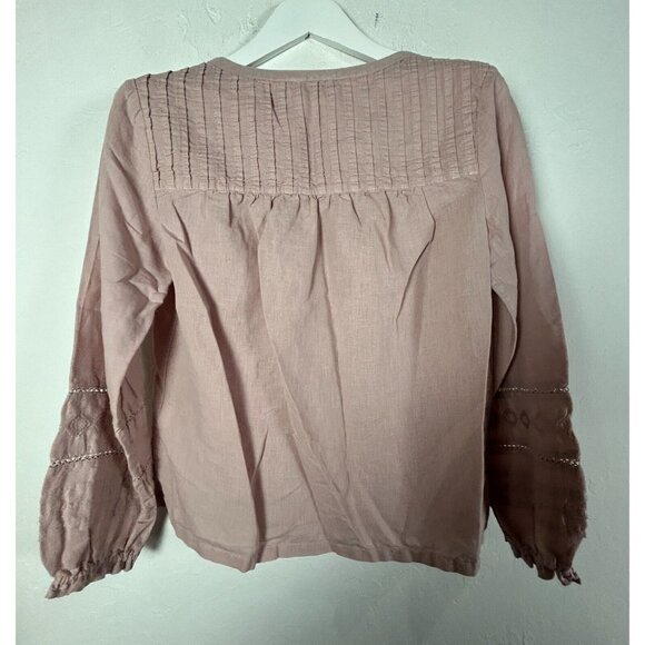 Rachel Zoe Women's Long Sleeve V-Neck Blouse Top Linen Blend Blush Pink Sz Small - Picture 2 of 8